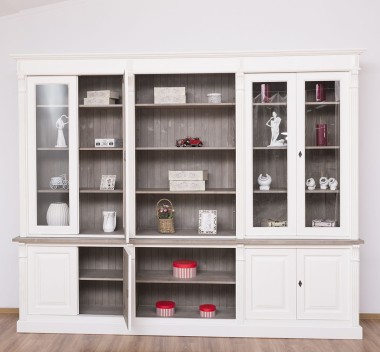 Bookcase with 4 doors, 1 BAS shelf + 4 glass doors, 3 open SUP shelves, Diectoire Collection - PS493BAS+SUP