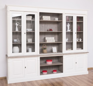Bookcase with 4 doors, 1 BAS shelf + 4 glass doors, 3 open SUP shelves, Diectoire Collection - PS493BAS+SUP