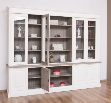 Bookcase with 4 doors, 1 BAS shelf + 4 glass doors, 3 open SUP shelves, Diectoire Collection - PS493BAS+SUP