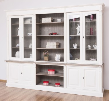 Bookcase with 4 doors, 1 BAS shelf + 4 glass doors, 3 open SUP shelves, Diectoire Collection - PS493BAS+SUP