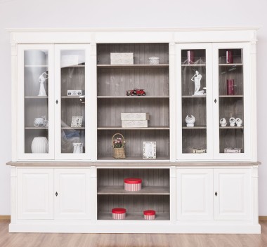 Bookcase with 4 doors, 1 BAS shelf + 4 glass doors, 3 open SUP shelves, Diectoire Collection - PS493BAS+SUP