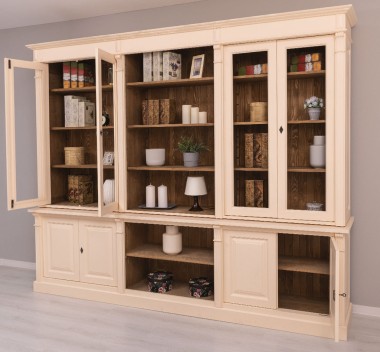 Bookcase with 4 doors, 1 BAS shelf + 4 glass doors, 3 open SUP shelves, Diectoire Collection - PS493BAS+SUP