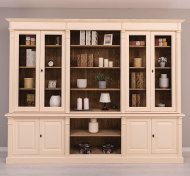 Bookcase with 4 doors, 1 BAS shelf + 4 glass doors, 3 open SUP shelves, Diectoire Collection - PS493BAS+SUP