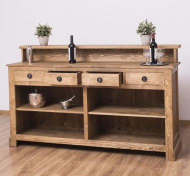 Bar with 4 drawers, 4 open compartments