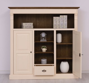 Bookcase with 2 doors, 1 drawer, open shelves - PS488