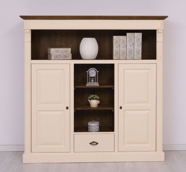 Bookcase with 2 doors, 1 drawer, open shelves - PS488