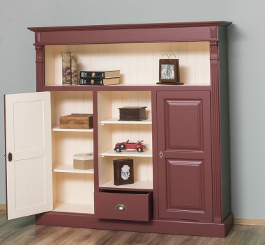 Bookcase with 2 doors, 1 drawer, open shelves - PS488