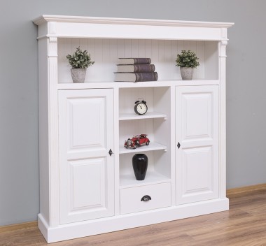 Bookcase with 2 doors, 1 drawer, open shelves - PS488