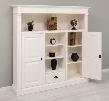 Bookcase with 2 doors, 1 drawer, open shelves - PS488