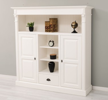 Bookcase with 2 doors, 1 drawer, open shelves - PS488