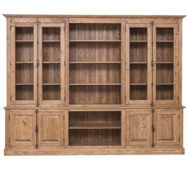 Large bookcase with 4 doors and Cremone, open middle BAS + 4 glass doors, and open middle SUP - PS439BAS+SUP