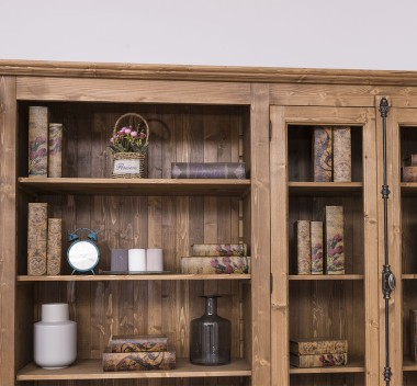 Large bookcase with 4 doors and Cremone, open middle BAS + 4 glass doors, and open middle SUP - PS439BAS+SUP