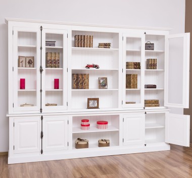 Large bookcase with 4 doors and Cremone, open middle BAS + 4 glass doors, and open middle SUP - PS439BAS+SUP