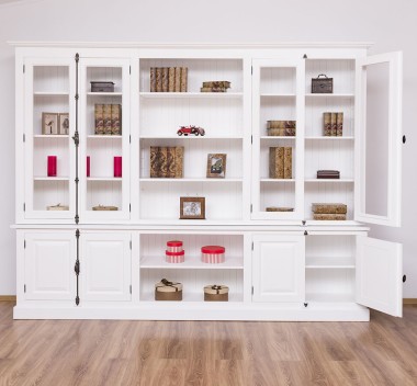 Large bookcase with 4 doors and Cremone, open middle BAS + 4 glass doors, and open middle SUP - PS439BAS+SUP