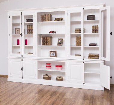 Large bookcase with 4 doors and Cremone, open middle BAS + 4 glass doors, and open middle SUP - PS439BAS+SUP