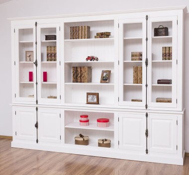 Large bookcase with 4 doors and Cremone, open middle BAS + 4 glass doors, and open middle SUP - PS439BAS+SUP