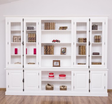 Large bookcase with 4 doors and Cremone, open middle BAS + 4 glass doors, and open middle SUP - PS439BAS+SUP
