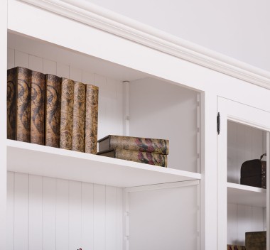 Large bookcase with 4 doors and Cremone, open middle BAS + 4 glass doors, and open middle SUP - PS439BAS+SUP