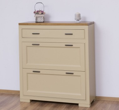 Shoe rack with 2 doors, 1  drawer, drawer on metal rail, Pure - PS642