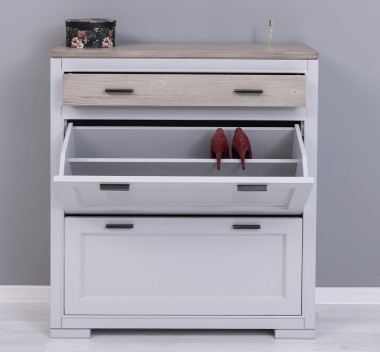 Shoe rack with 2 doors, 1  drawer, drawer on metal rail, Pure - PS642