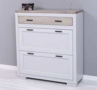 Shoe rack with 2 doors, 1  drawer, drawer on metal rail, Pure - PS642