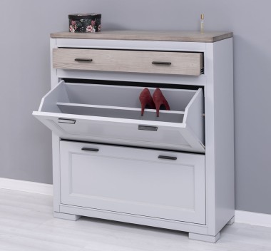 Shoe rack with 2 doors, 1  drawer, drawer on metal rail, Pure - PS642