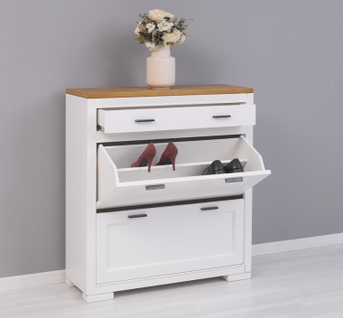 Shoe rack with 2 doors, 1  drawer, drawer on metal rail, Pure - PS642