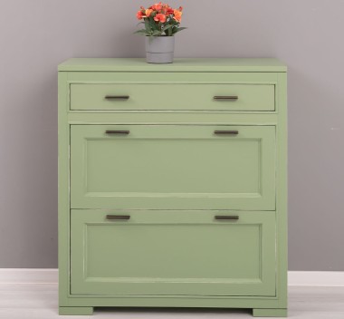Shoe rack with 2 doors, 1  drawer, drawer on metal rail, Pure - PS642