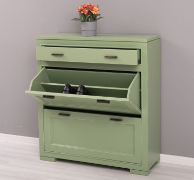 Shoe rack with 2 doors, 1  drawer, drawer on metal rail, Pure - PS642