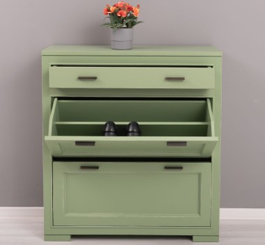Shoe rack with 2 doors, 1  drawer, drawer on metal rail, Pure - PS642