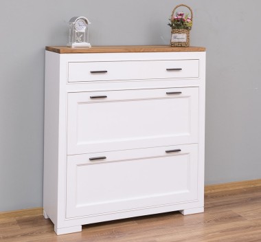 Shoe rack with 2 doors, 1 drawer, oak top, metal rail drawer, Pure - PS642-TOP OAK