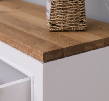 Shoe rack with 2 doors, 1 drawer, oak top, metal rail drawer, Pure - PS642-TOP OAK
