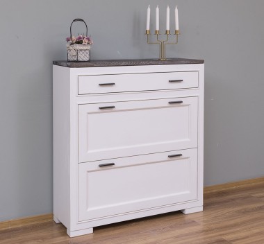 Shoe rack with 2 doors, 1 drawer, oak top, metal rail drawer, Pure - PS642-TOP OAK