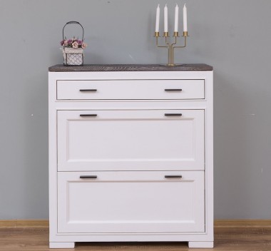Shoe rack with 2 doors, 1 drawer, oak top, metal rail drawer, Pure - PS642-TOP OAK