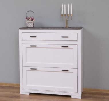 Shoe rack with 2 doors, 1 drawer, oak top, metal rail drawer, Pure - PS642-TOP OAK