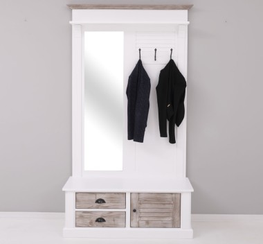 Shutter design hallway coat hanger with mirror, 2 drawers, 1 door - PS722