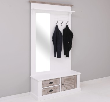Shutter design hallway coat hanger with mirror, 2 drawers, 1 door - PS722