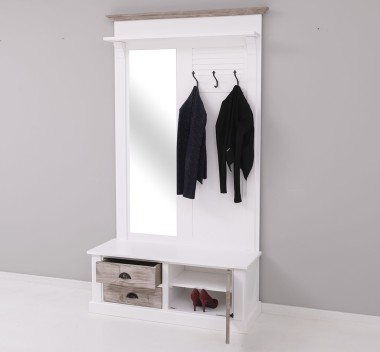 Shutter design hallway coat hanger with mirror, 2 drawers, 1 door - PS722