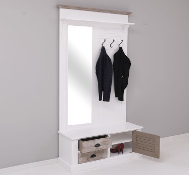 Shutter design hallway coat hanger with mirror, 2 drawers, 1 door - PS722