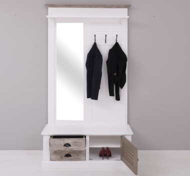 Shutter design hallway coat hanger with mirror, 2 drawers, 1 door - PS722