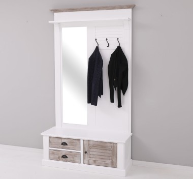 Shutter design hallway coat hanger with mirror, 2 drawers, 1 door - PS722