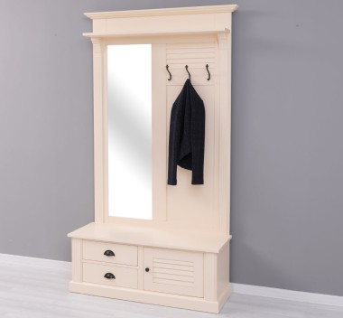 Shutter design hallway coat hanger with mirror, 2 drawers, 1 door - PS722