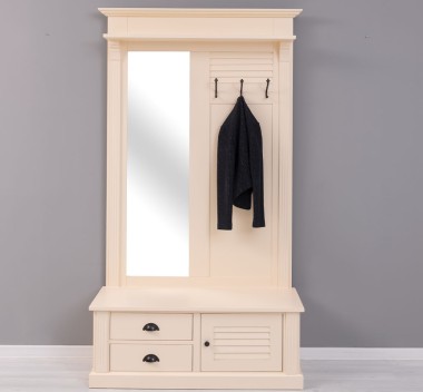 Shutter design hallway coat hanger with mirror, 2 drawers, 1 door - PS722