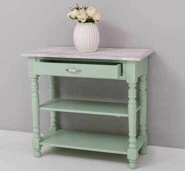 Wall console with turned legs, two shelves and one drawer