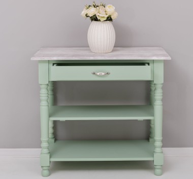 Wall console with turned legs, two shelves and one drawer