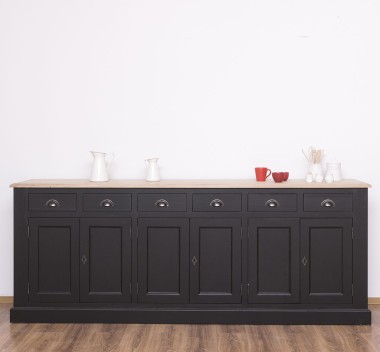 Buffet with 6 doors and 6 drawers, oak top, BAS - PS179BAS-TOP OAK