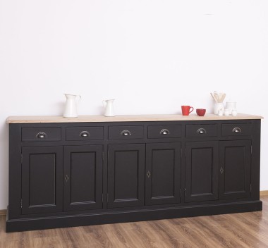 Buffet with 6 doors and 6 drawers, oak top, BAS - PS179BAS-TOP OAK