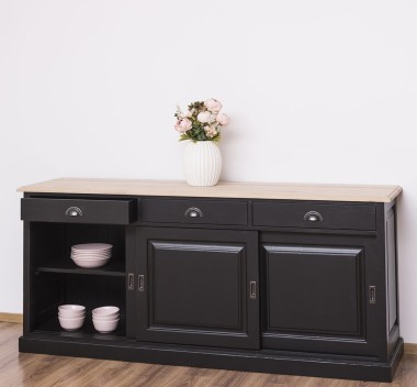 Sideboard with 3 sliding doors, 3 drawers, oak top, BAS - PS10BAS-TOP OAK