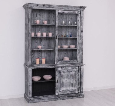 Kitchen display case with 2 sliding doors BAS + 2 sliding glass doors SUP - PS597BAS+SUP