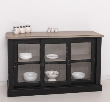 Vitrina cu 3 usi glisante - BAS, blat stejar - PS596BAS-TOP OAK
